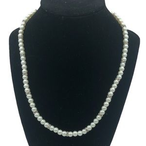 Necklace Faux Pearl White Rhinestone Clear Modest Neutral Classic Collar